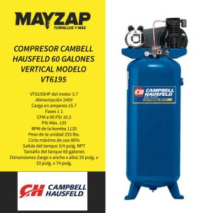 compresor campbell hausfeld 60 galones 3.7HP modelo VT6195