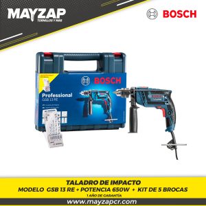 Taladro de Impacto BOSCH GBS13RE + POTENCIA 650W+KIT DE 5 BROCAS + 1 AÑOS DE GARANTIA