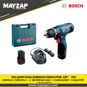 Taladro Inalámbrico Percutor BOSCH GSB120-LI + POTENCIA 20V +2 BATERIAS +1 CARGADOR + MALETÍN + 1 AÑOS DE GARANTIA
