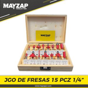 JUEGO DE FRESAS PARA ROUTER DE 15 PIEZAS CAJA DE MADERA 270401