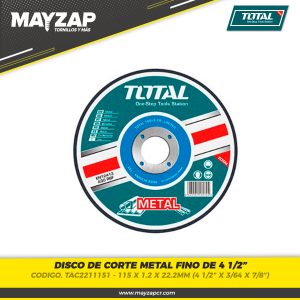 DISCO CORTE METAL METAL 4 1/2 TOTAL TAC2211151
