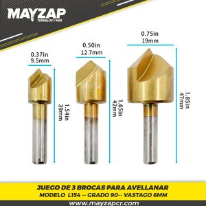 JUEGO DE AVELLANADORES 3 UND 90° 6MM LI54