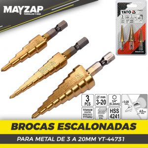 JUEGO DE BROCAS ESCALONADAS DE 3 A 20 MM YT-44731