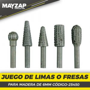 JUEGO DE LIMAS O FRESAS DE MOTORTOOL PARA MADERA DE 6MM DE 5 PIEZAS