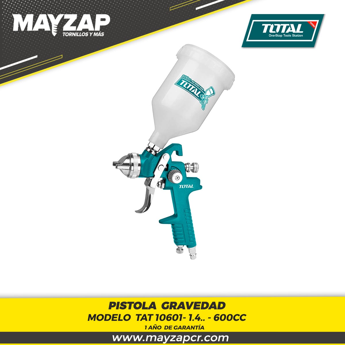 Pistola para pintar de gravedad total tat10601 HVLP 600cc - Imagen 2