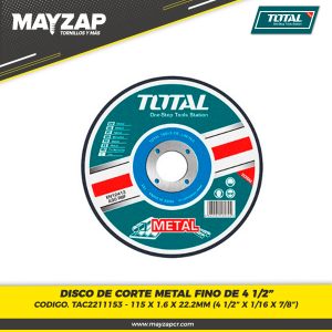 DISCO CORTE METAL METAL 4 1/2 TOTAL TAC2211153