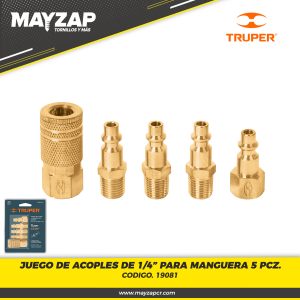 JUEGO DE ACOPLES RÁPIDOS TRUPER DE 1/4" DE 5 PCZ. CORAL 5