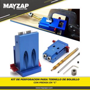 KIT DE PERFORACION PARA TORNILLOS DE BOLSILLO CON PRENSA EN "C"