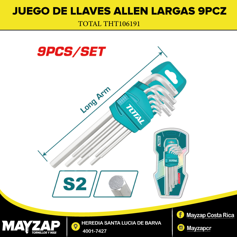 JUEGO DE LLAVES ALLEN Métricas LARGAS — THT106191 / 9 PIEZAS