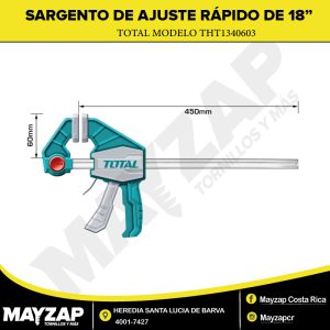 PRENSA SARGENTO DE AJUSTE RAPIDO DE 18" TOTAL TOOLS MODELO THT134603