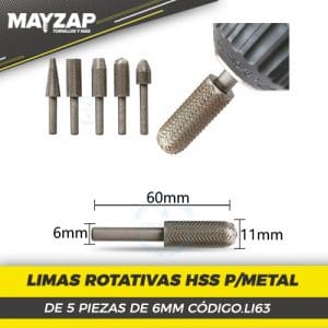 FRESAS O LIMAS ROTATIVAS HSS PARA METAL PARA MOTORTOOL 5 PCZ DE 6MM