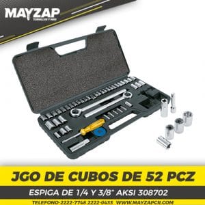 JUEGO DE CUBOS DE 52 PIEZAS ESPIGA DE 1/4 Y 3/8" AKSI 308702