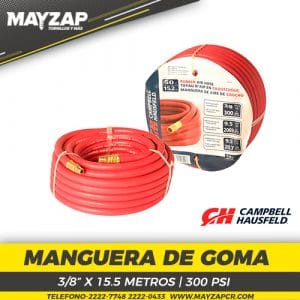 MANGUERA PARA COMPRESOR DE GOMA DE 3/8 X 15 METROS CAMBELL HAUSFELD 300 PSI