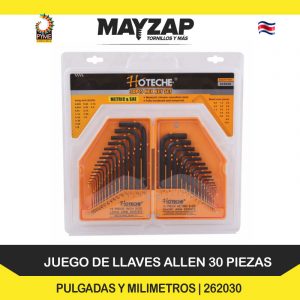 JUEGO DE LLAVES ALLEN MILIMETRICAS Y PULGADAS DE 30 PIEZAS 262030