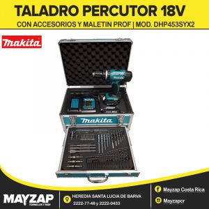 TALADRO INALAMBRICO MAKITA 18V PERCUTOR CON MALETIN METALICO MOD. DHP453SYX2