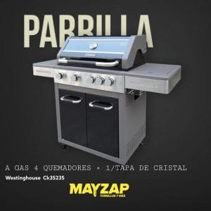 PARRRILLA A GAS 4 QUEMADORES + 1 QUEMADOR CON TAPA DE CRISTAL CK35235 WESTINGHAUSE