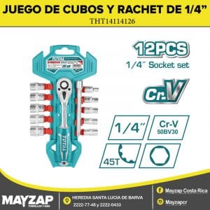 Juego de cubos con Rachet espiga de 1/4" 12 Unidades.| cubos en medidas en milímetros Total Tools THT14114126
