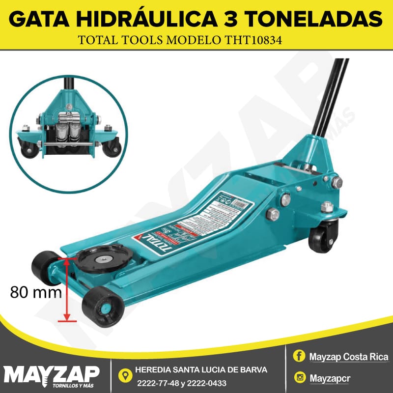 GATA HIDRAULICA TIPO CARRETILLA DE 3 TONELADAS MARCA TOTAL TOOLS MODELO THT10834