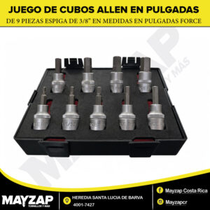 JUEGO DE CUBOS ALLEN EN PULGADAS DE 9 PIEZAS ESPIGA DE 3-8 EN MEDIDAS EN PULGADAS MARCA FORCE 046330