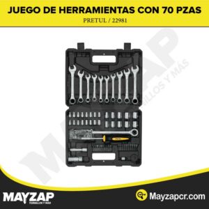 Juego de 70 herramientas 1/4" y 3/8" para mecánico marca pretul 22981