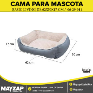 CAMA PARA MASCOTA PEQUEÑA Y MEDIANA BASIC LIVING 06-29-011 DE 62X50X17CM