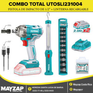 Combo de Pistola de Impacto de 1/2 UTOSLI231004 + Linterna recargable TWLI35261 + juego de cubos de impacto cortos total THISTD12101