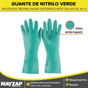 GUANTE DE NITRILO LARGO PARA QUIMICOS VERDE CON PALMA ANTIDESLIZANTE TRUPER