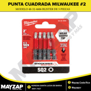 Punta Cuadrada (Cuadrex) Milwaukee #2 x 2" Blíster de 5 piezas Modelo 48-32-4606