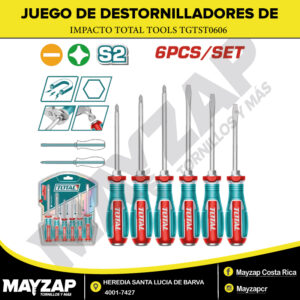 Juego de Desatornilladores de Impacto de 6 piezas ergonómicos TOTAL TOOLS TGTST0606