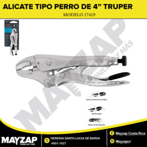 Alicate Perro Mordaza Curva de 4" Truper Modelo 17419