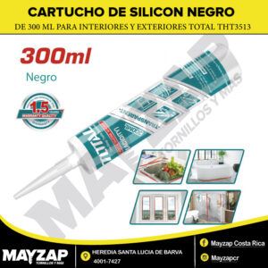 Cartucho de Silicón Negro 300 ml Total THT3513 – Sellado resistente para interiores y exteriores