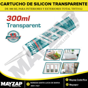 CARTUCHO DE SILICON TRANSPARENTE DE 300 ML PARA INTERIORES Y EXTERIORES TOTAL TOOLS MODELOTHT3512