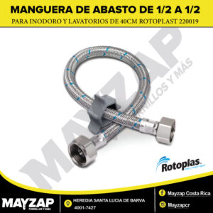 Tubo de Abasto de 1/2" a 3/8" Rotoplast de 40 CM de Acero Inoxidable Calidad Premium