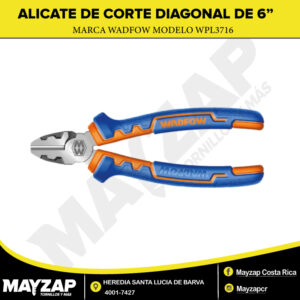 Alicate de Corte Diagonal WADFOW WPL3716 — 6 Pulgadas / Acero al Carbono / Mango Ergonómico Antideslizante