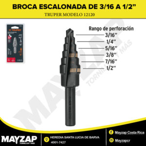 Broca Escalonada truper de 3-16 a 1-2 modelo 12120