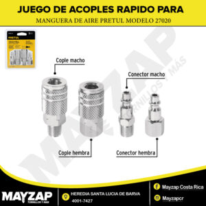 Juego de Acoples Rápidos Para Manguera De Aire de 4 piezas Pretul 27020