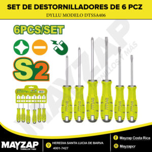 Juego de Destornilladores DYLLU DTSSA406 — 6 Piezas Magnéticas de Acero S2 de Alta Resistencia