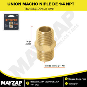 Unión Macho Niple de 1/4 NPT Truper 19024