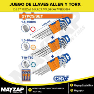 Juego de Llaves Allen Hexagonales, de Bola y Torx 27 Piezas WADFOW WHK5203