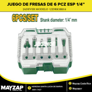 JUEGO DE FRESAS PARA ROUTER DE 6 PCZ ESPIGA DE 1-4 JADEVER MODELO UJDRKSR014