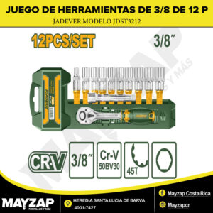 Juego de Cubos y Rachet espiga 3/8" JADEVER DE 12 PCZ milímetro MODELO JDST3212