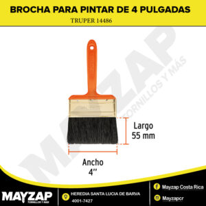 Brocha profesional de 4" con mango plástico marca Truper 14486
