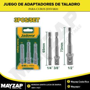 Juego de Adaptadores de Taladro a Cubos 1/4, 3/8 y 1/2" Jedever JDSV4K01