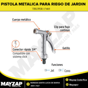 Pistola metálica para riego, 2 funciones, TRUPER