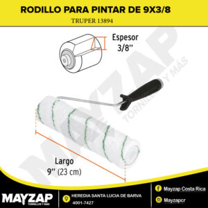 Rodillo Para Pintar de 9"x 3/8 Microfibra Superficie Poco Rugosa Truper 13894