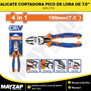 ALICATE CORTADORA PICO DE LORA 4 EN 1 DE 7.5” (190MM) MULTIFUNCIONAL CR-V — WADFOW WPL3778
