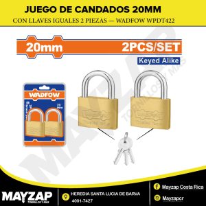 JUEGO DE CANDADOS 20MM DE LATÓN CON LLAVES IGUALES 2 PIEZAS — WADFOW WPDT422