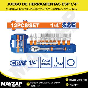JUEGO DE CUBOS EN PULGADAS 1/4” SAE 12 PIEZAS CON TRINQUETE — WADFOW UWST4212