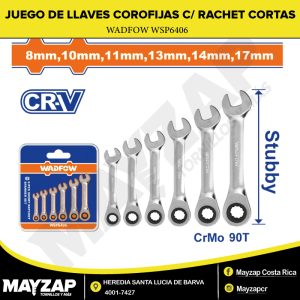 JUEGO DE LLAVES COROFIJAS CON RACHET CORTAS (STUBBY) 8–17MM 6PCS — WADFOW WSP6406