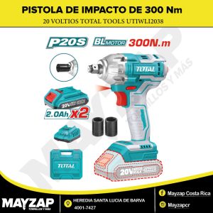PISTOLA DE IMPACTO INALÁMBRICA 1/2” 20V 300 NM CON 2 BATERÍAS — TOTAL TOOLS UTIWLI2038